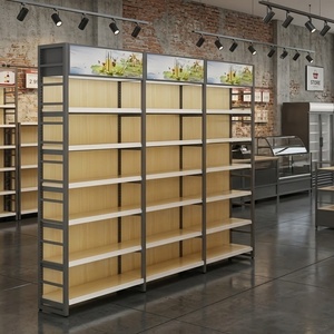 Steel Mix Wood Gondola <strong>Shelving</strong> <strong>Wall</strong> Mounted <strong>Unit</strong> Single Sided or Double Sides for Boutique Retail Store - Product Image 4