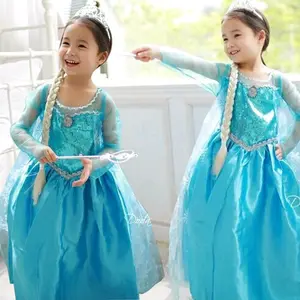 Cadılar bayramı prenses Elsa kostüm küçük kızlar için yürümeye başlayan doğum günü partisi kraliçe Cosplay giysi aksesuarları ile