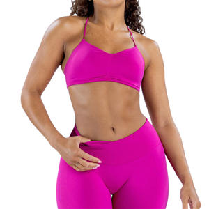 Sujetador deportivo de yoga sin costuras, de alta elasticidad, mate, con cuello redondo, tirantes finos, de color sólido, para mujer, conjunto de sujetador deportivo para correr, fitness y danza. - Product Image 3