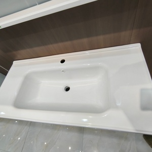 Nouvelle armoire de salle de bain blanche avec miroir en nid d'abeille, plateforme d'exposition non obstruée, lavabo blanc - Product Image 2