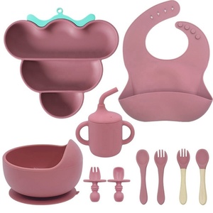 Yeni Gelenler BPA İçermeyen Silikon Bebek Sofra Seti Gıda Sınıfı Silikon Önlük Tabak Kase Kaşık Çatal Yemek Takımı Bebek Besleme Çatal Bıçak Seti - Product Image 1