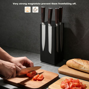 Bloc à couteaux magnétique rotatif à 360° en bois de caoutchouc naturel écologique pour cuisine domestique, base métallique multifonctionnelle pour couteaux - Product Image 3