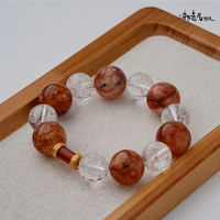Bracelet en argent artisanal Han Qian'er avec quartz hydrothermal rouge Fanta naturel, azeztulite blanche arc-en-ciel et perles rouges sculptées en filigrane