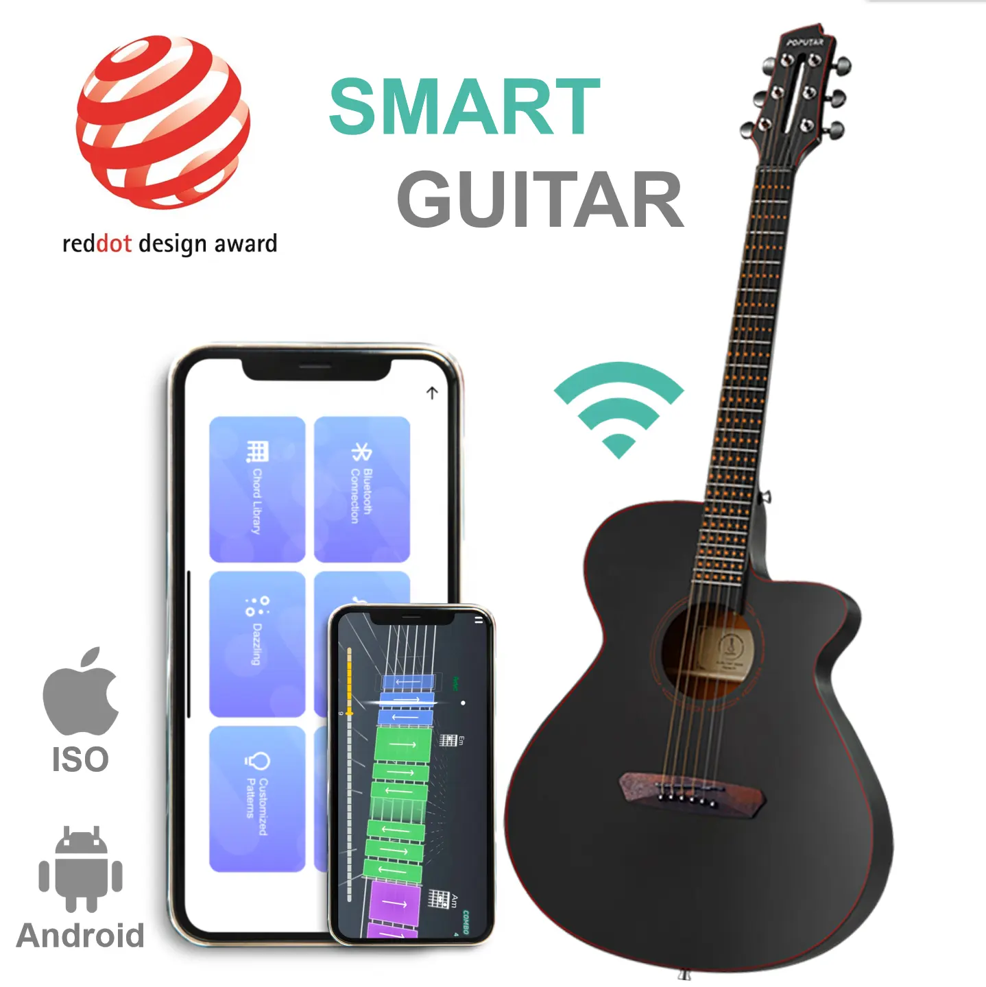 Guitarra acústica inteligente para principiantes, instrumento musical de alta calidad de 40 pulgadas, funciona con aplicación OEM ODM, gran oferta OA, 30 días de pago