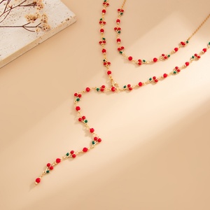 2 Stks/set Bedels Inlay Kristal Lange Ketting Kersen Hangers Ketting Voor Vrouwen Trendy Dame Sleutelbeen Kettingen Accessoires Sieraden Cadeau - Product Image 6