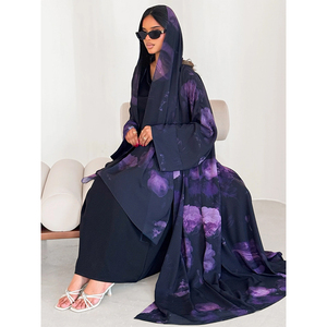 Abaya musulmane élégante LEDUO pour l'Aïd et le Ramadan, imprimé floral luxueux, en mousseline respirante, modeste - Product Image 1