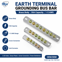 Barre de terre en laiton pour bornier de mise à la terre, 1-5 AWG, 50 A, connexion à vis, barre de terre neutre pour panneau de distribution