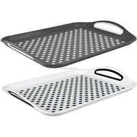 Plateau de service rectangulaire antidérapant en plastique pour repas et boissons, avec surface en caoutchouc antidérapante et poignées ergonomiques pour une prise en main facile