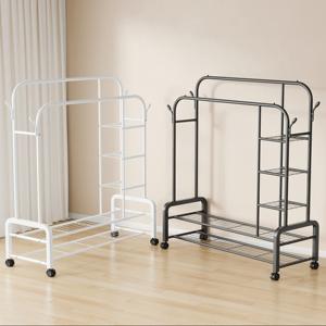 Perchero Móvil Multifuncional Personalizable de Doble Barra con Estantes de Almacenamiento, Estructura de <span class=keywords><strong>Metal</strong></span> Inoxidable para Dormitorio y Balcón - Product Image 5