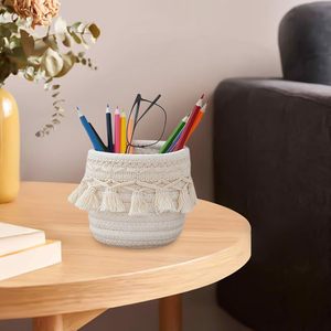 Organizador de Escritorio Pequeño de Macramé, Cesta de Almacenamiento Trenzada de Algodón con Borlas, Porta Brochas de Maquillaje para Baño, Dormitorio, Decoración de Cuarto Infantil - Product Image 4