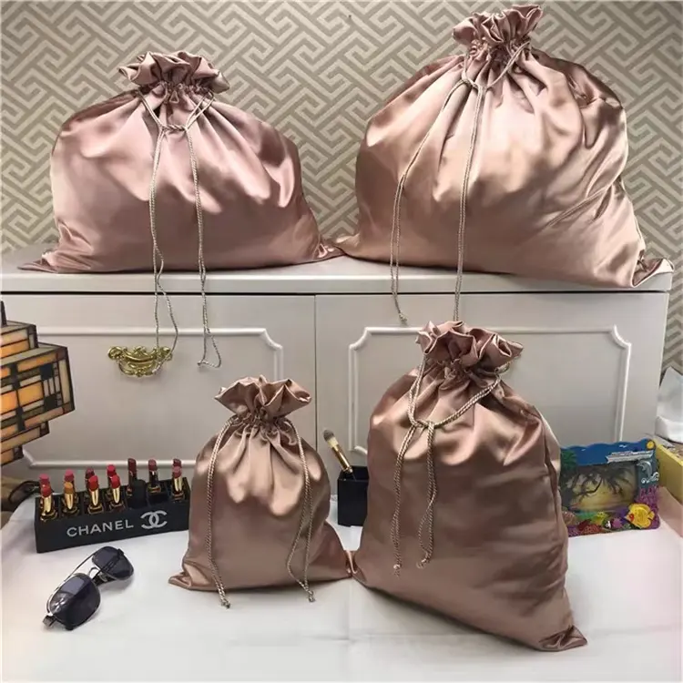 बड़े गुलाब सोने की धूल साटन रेशम की थैली कस्टम लोगो चलाओ उपहार गहने साटन बैग नरम साटन Drawstring बैग रेशम की थैली धूल विग बैग