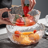 Vente en gros Nouveau saladier en verre multifonctionnel avec bord doré Ensemble de 3 bols en verre à motif martelé
