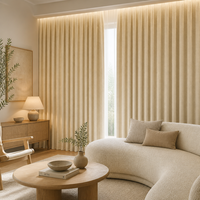 Tissu de rideau chenille bouclé tissé en fil bordé, 100% polyester, poids moyen 390g/m, occultant, texture 3D, motif perle de riz, moderne et luxueux