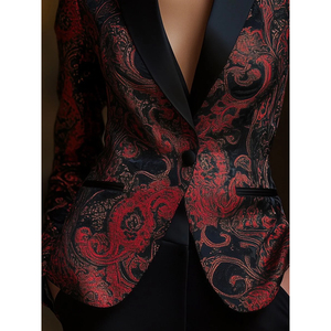 Cappotto da <span class=keywords><strong>Donna</strong></span> <span class=keywords><strong>in</strong></span> <span class=keywords><strong>Velluto</strong></span> Jacquard Viola-Nero Stile Retrò Autunnale Elegante con Motivo Barocco Imbottito Design Esclusivo con Bottoni - Product Image 3