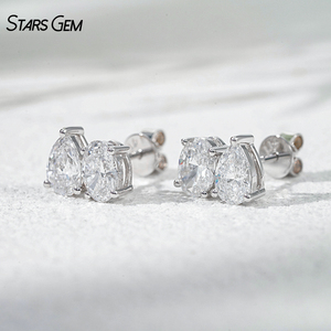 Boucles d'oreilles en or blanc 10K avec diamants de 2 carats, taille poire et ovale, diamants de laboratoire DEF VS, certificat IGI, boucles d'oreilles en or et diamants. - Product Image 3