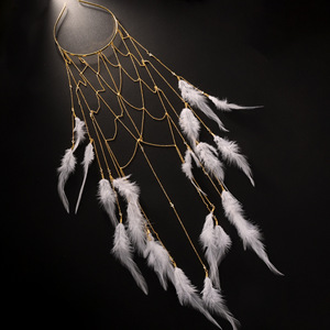 <span class=keywords><strong>Coiffe</strong></span> <span class=keywords><strong>indienne</strong></span> à plumes longues réglables Gypsy Hippie casque avec accessoires de cheveux de mariage rouge bandeau à plumes de Style de mode - Product Image 3