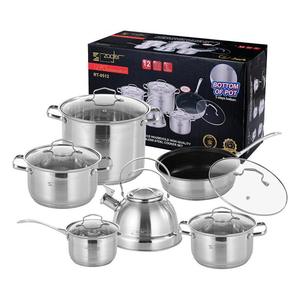 Ensemble de casseroles classiques pour la maison, 12 pièces, fond épais en acier inoxydable, universel pour les cuisinières à induction et à gaz, couvercle en verre, compatible lave-vaisselle - Product Image 1