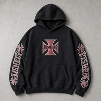 Ensemble de sweat-shirt à capuche noir pailleté JUSHENG, ensemble de deux pièces, streetwear, logo personnalisé, vente en gros