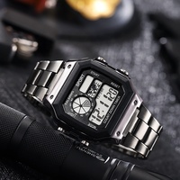 Jam Tangan Elektronik Sport Digital Mewah Pria dengan Tampilan Minggu, Lampu Latar, Tali Baja Tahan Karat, Stopwatch, dan Casing Paduan Logam
