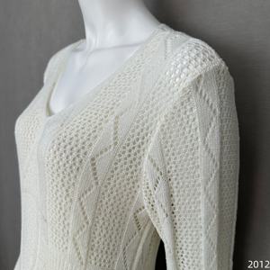 Vestido de Novia de Lujo para Boda en la Playa Maxi Vestido Blanco de Punto Crochet para Mujer Elegante Traje de Manga Larga y Cuello en V para Vacaciones en Resort - Product Image 4