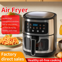 Friteuse à air 10L en acier inoxydable, sans huile, électrique, avec commande tactile intelligente, fenêtre visible, cuisson rapide, économie d'énergie