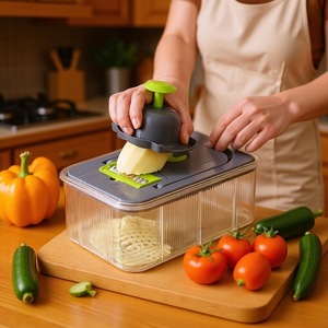 Multi Function <b>Vegetable</b> Chopper <b>Slicer</b> Set With Storage Container Interchangeable Blades For Kitchen Food Prep - Product Image 1