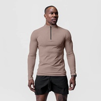 T-shirt Sport Homme à Manches Longues Personnalisable en Polyester Spandex, Fermeture Éclair, Uni, Séchage Rapide pour Fitness et Course