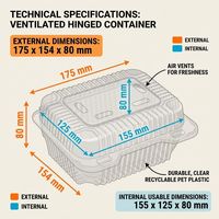 Boîte à fruits et légumes en plastique PET transparent avec couvercle ventilé, écologique, 175 mm, trous de ventilation respirants, pour produits frais, salades