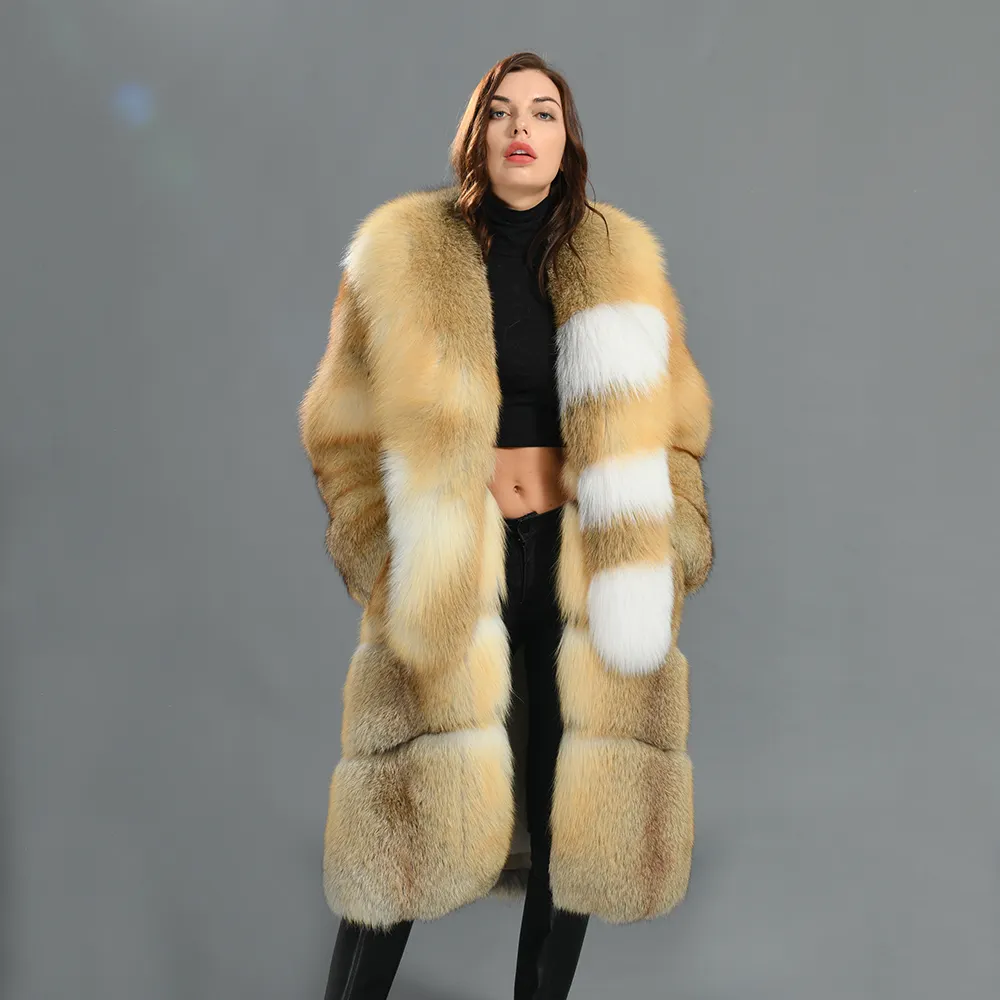 New Arrival Wholesale Ladies Real Fox Fur Coat With Removable Luxury Fur Collar Winter Warm Long Fur Coat Women