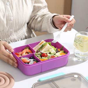 Boîte à lunch Bento en plastique Bencircle XW07 1450ml PP rectangulaire à une couche avec cuillère et couvercle gris foncé - Product Image 6