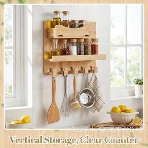 Wooden Storage <b>Rack</b> Wall Mounted With Hooks For Keys <b>Glasses</b> Entryway Organizer Rectangle Shape Default Color Cao County Origin - Product Image 2