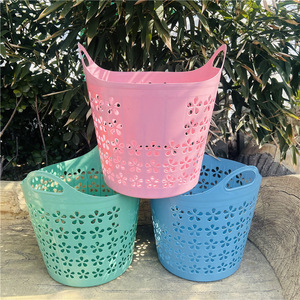 Plum Blossom Laundry <b>Basket</b> Round <b>Stackable</b> Plastic Storage <b>Basket</b> With Handle For Clothes Organizing Household Use - Product Image 2