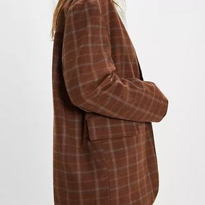 Blazer a Cuadros Marrón Extra Grande para Mujer, Estilo Casual de Negocios, Blazer a Cuadros Moderno para Damas - Product Image 3