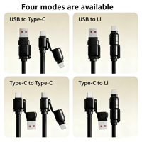 Kabel USB Pengisian Cepat 4 in 1 1240W Retractable Coiled Harga Murah Kabel Transfer Data Premium untuk Ponsel