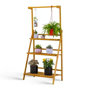 梯子架室内室外现代可折叠悬挂展示架竹花盆植物货架