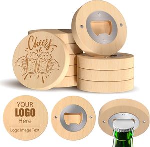 Custom Logo Round Bottle Openers Coaster Fridge Magnet Refrigerator Beer Bottle Opener for <b>Bar</b> Bridegroom Wedding Gift - Product Image 1