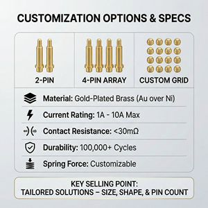 カスタムポゴピンコネクタ 2.54mm 4P 5P 6P 7P 二列 DIP 曲げ SMD 基板実装 黄銅 金メッキ ポゴピン - Product Image 3