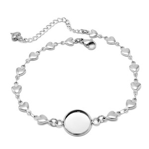 Stainless Steel Heart Shaped <b>Bracelet</b> With Circle Pendant Unisex Gift Jewelry - Product Image 1