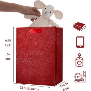 Embossed Ruby Glitter Christmas <b>Wed</b> Gift Wrap Bags with <b>Tissue</b> Holiday Birthday Party Gift Package Bag Thickened Kraft Paper Bag - Product Image 4