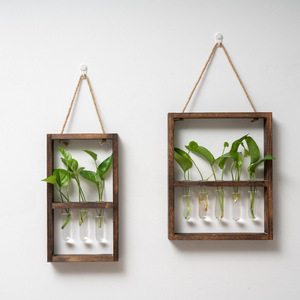 Wall-mounted Hydroponic Glass Test Tube Plant <b>Stand</b> Wooden Frame Rectangle For Pothos And Indoor Greenery Decor - Product Image 2