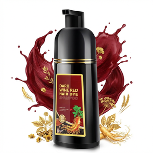Runjia New Herbal Semi-Permanent Hair Dye <strong>Shampoo</strong> 3-in-1 Dark Wine <strong>Red</strong> 500ml Smooth Cream Formula Gray Hair Coverage Home Use - Product Image 1