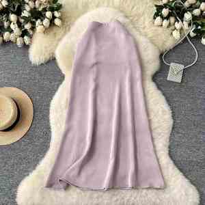 Jupe longue droite taille empire pour femme, en satin tissé léger 260g, respirante, écologique, antistatique, lavable à sec, collection été 2025 - Product Image 4