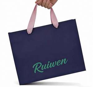 Custom OEM Free Design Handmade Pink Ribbon Handle Coated Dark Blue Kraft Packaging Paper <b>Bag</b> <b>for</b> Gift Packaging - Product Image 2