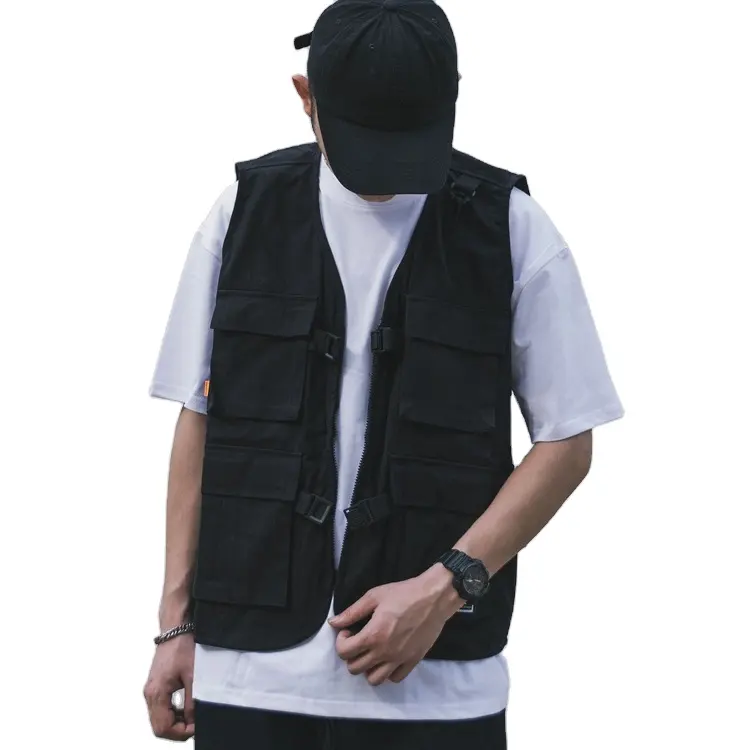 Gilets utilitaires avec poches Cargo Coat Plaine Personnalisé Hommes Gilet En Gros Haute Qualité Coton Pp Tissé Sac Fermeture Éclair Image 2pcs