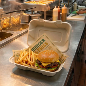 Caja para Hamburguesas de Bagazo de Caña de Azúcar Compostable al por Mayor, Tipo Concha, 9*6*3 Pulgadas, Biodegradable, Apta para Microondas y Refrigeración, con Logotipo Personalizado, Envío Rápido - Product Image 4
