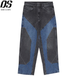 بنطلون جينز رجالي بتصميم مميز بلونين أسود وأزرق، مغسول خصيصًا، مقاسات كبيرة، بنمط روك للشارع - Product Image 2