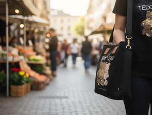 Borsa a Tracolla in Tela con Motivo Orsacchiotto, Borsa per Shopping per Tutte le Stagioni - Product Image 2