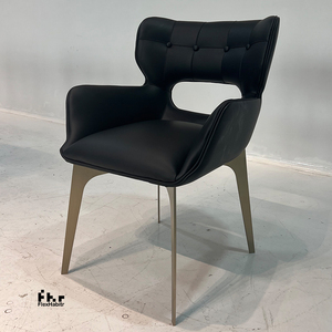 Modern Black PU Leather Tufted Dining Armchair Bronze Metal Legs Hollow <b>Back</b> Upholstered <b>Chair</b> for Restaurant Hotel - Product Image 3