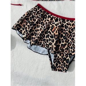 FOXA Ensemble bikini 2 pièces à volants léopard pour femme, maillot de bain triangle à bretelles contrastées - Product Image 4