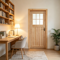Rustic Solid Fir Wood Lattice Door Eco Natural Timber Door for Vintage Homestay Renovation